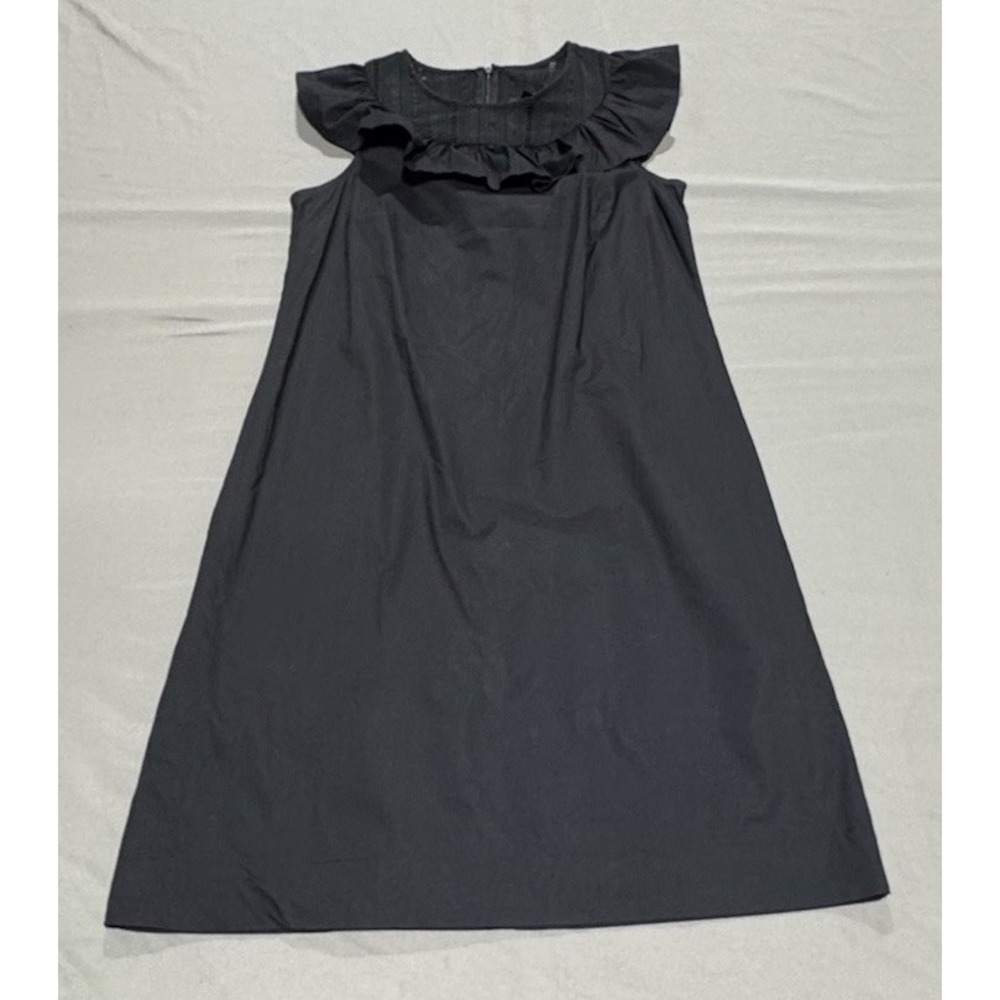 Women's J Crew Tall Ruffle Neck Bust Black Sleeveless Cotton A Line Dress 4 Tall